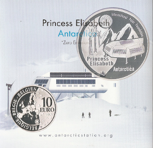 Pièce de 10 € en argent émise par la Monnaie Royale de Belgique en 2007 à l'occasion de l'inauguration de la satation polaire "Princess Elisabeth"