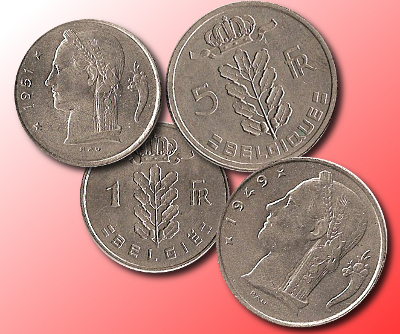 pièces francs belges : 1 et 5 francs "type Cérès"